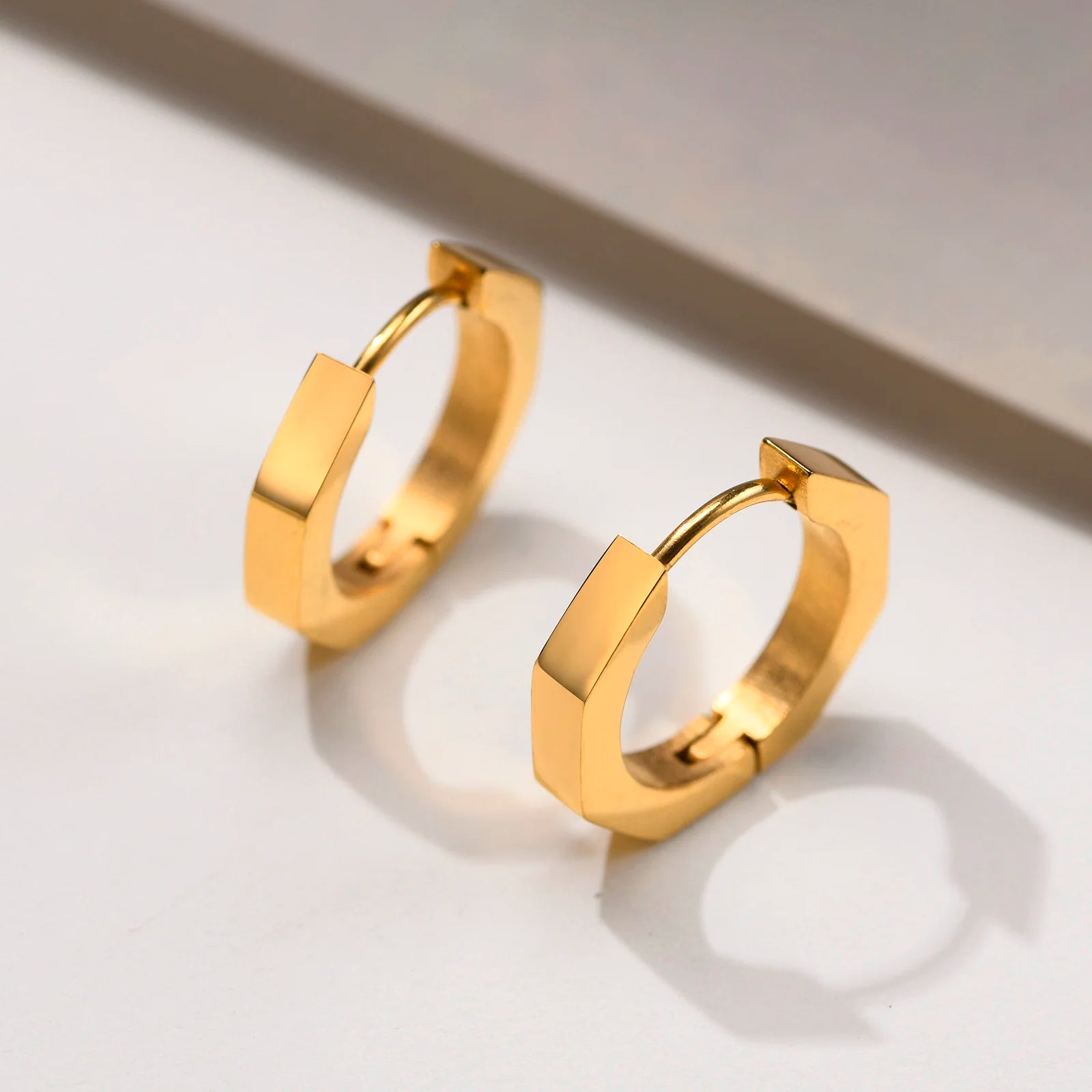 Geometric Octagon Hoop Earrings — Stainless Steel