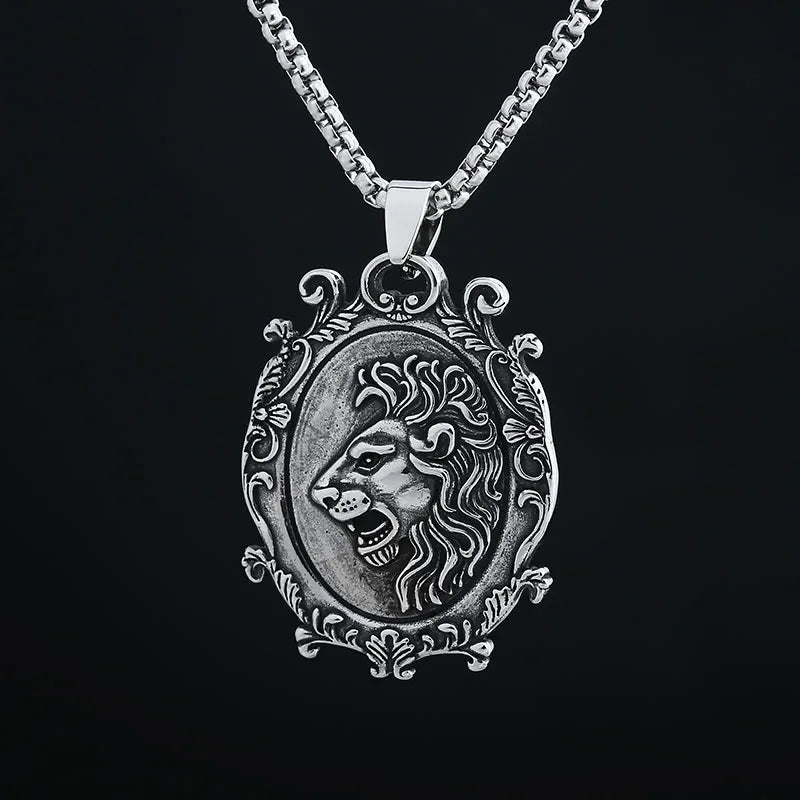 Lion Head Pattern Pendant Necklace — Stainless Steel