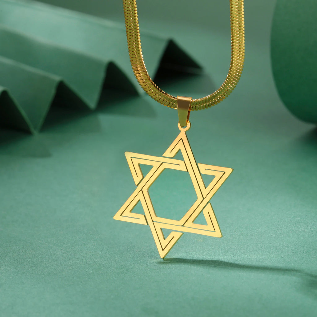 Star of David Snake Chain Necklace — Stainless Steel
