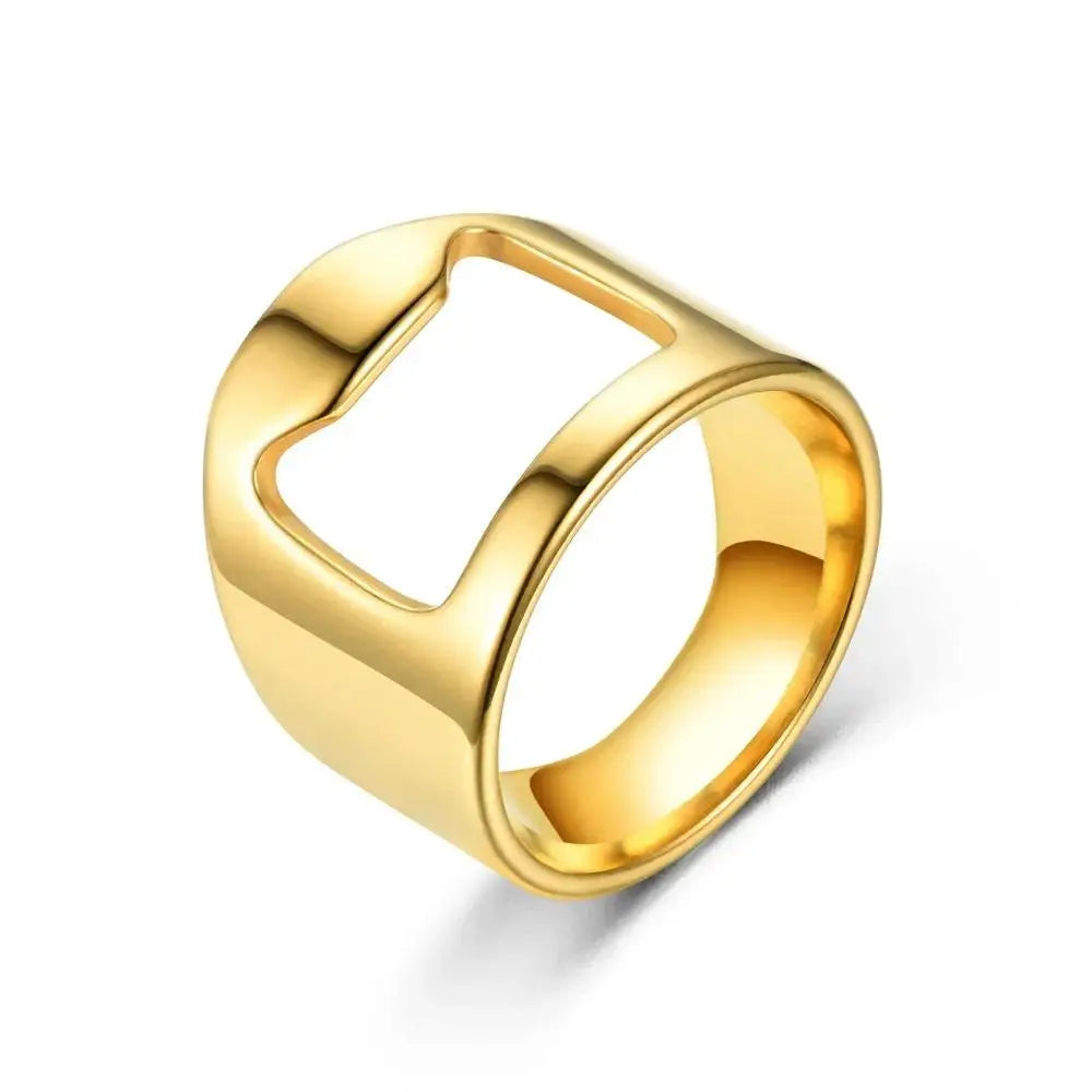 Fashion Stainless Steel Men Bottle Opener Rings Western High Quality Simple Titanium Steel Black White Ring For Friend Jewelry