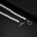 Fashion Metal OT Buckle Imitation Pearl Necklace for Men Women, Light Luxury Beads Neck Chain Jewelry Unisex