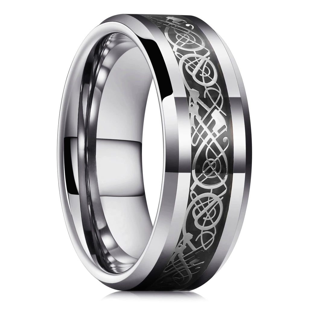 Fashion 8mm Stainless Steel Celtic Dragon Rings For Men Inlay Purple Carbon Fiber Rings Wedding Band Jewelry Birthday Gifts