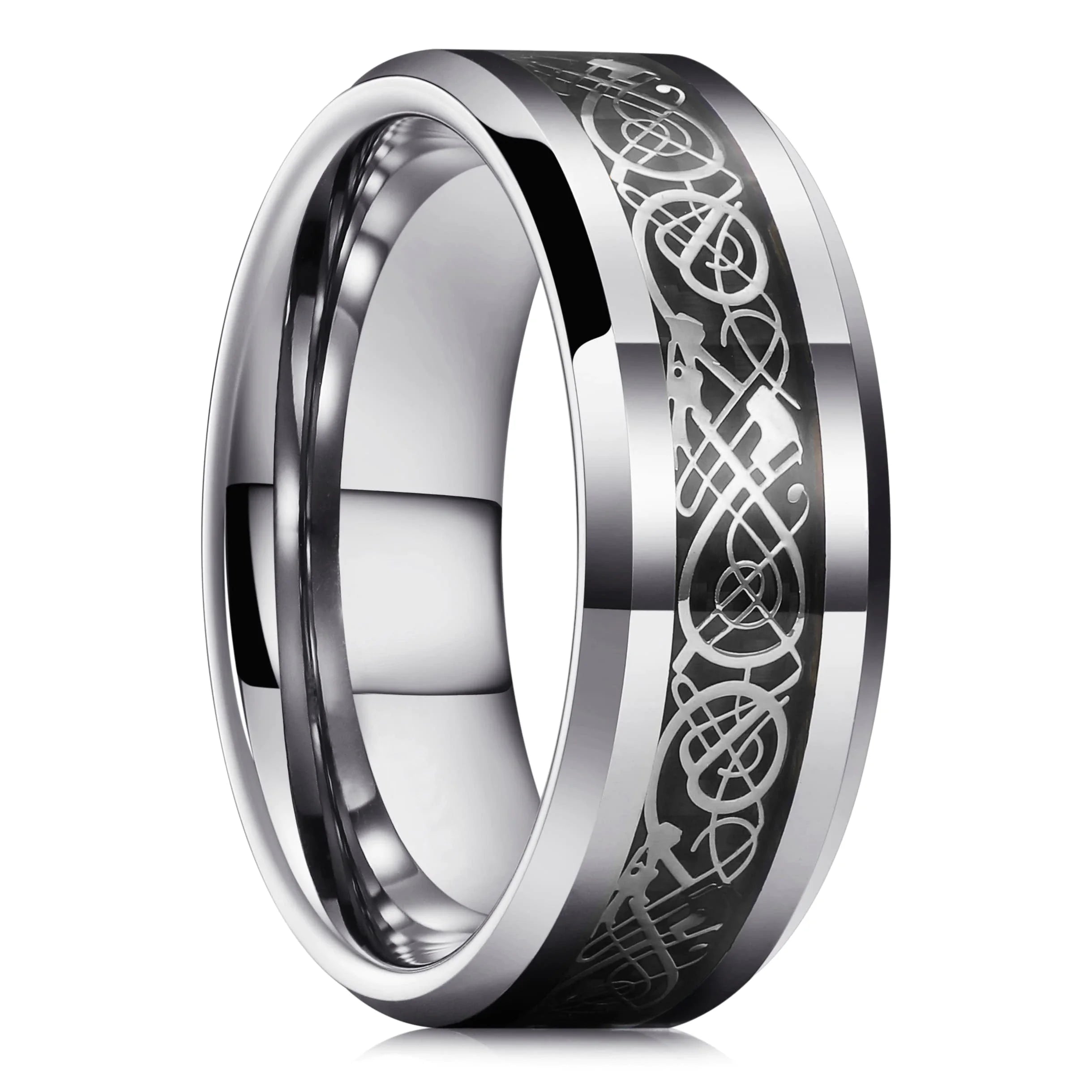 Fashion 8mm Stainless Steel Celtic Dragon Rings For Men Inlay Purple Carbon Fiber Rings Wedding Band Jewelry Birthday Gifts
