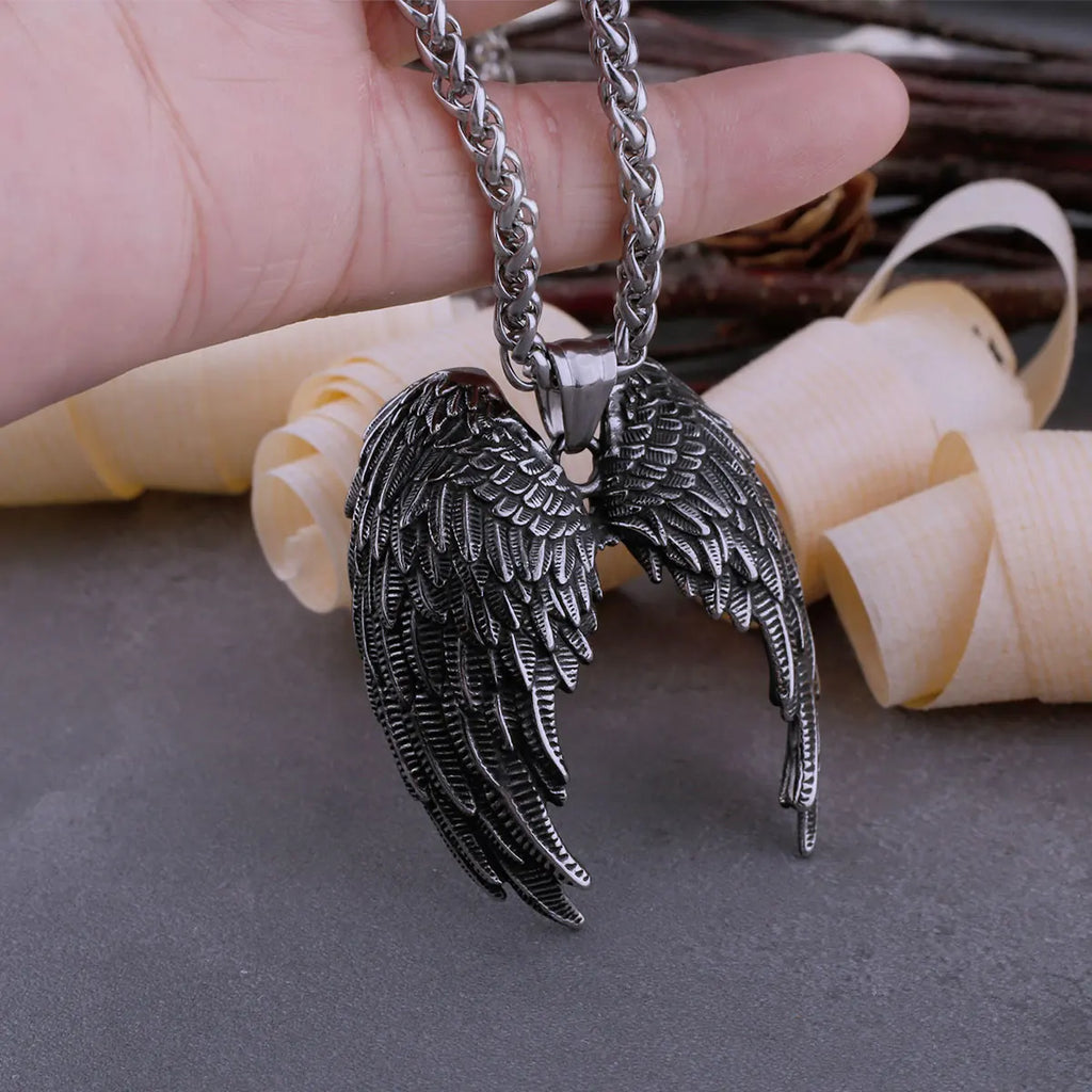 Stainless Steel Classic Angel Wings Necklace Men's Fashion Animal Boutique Handmade Hip Hop Pendant Jewelry Gift