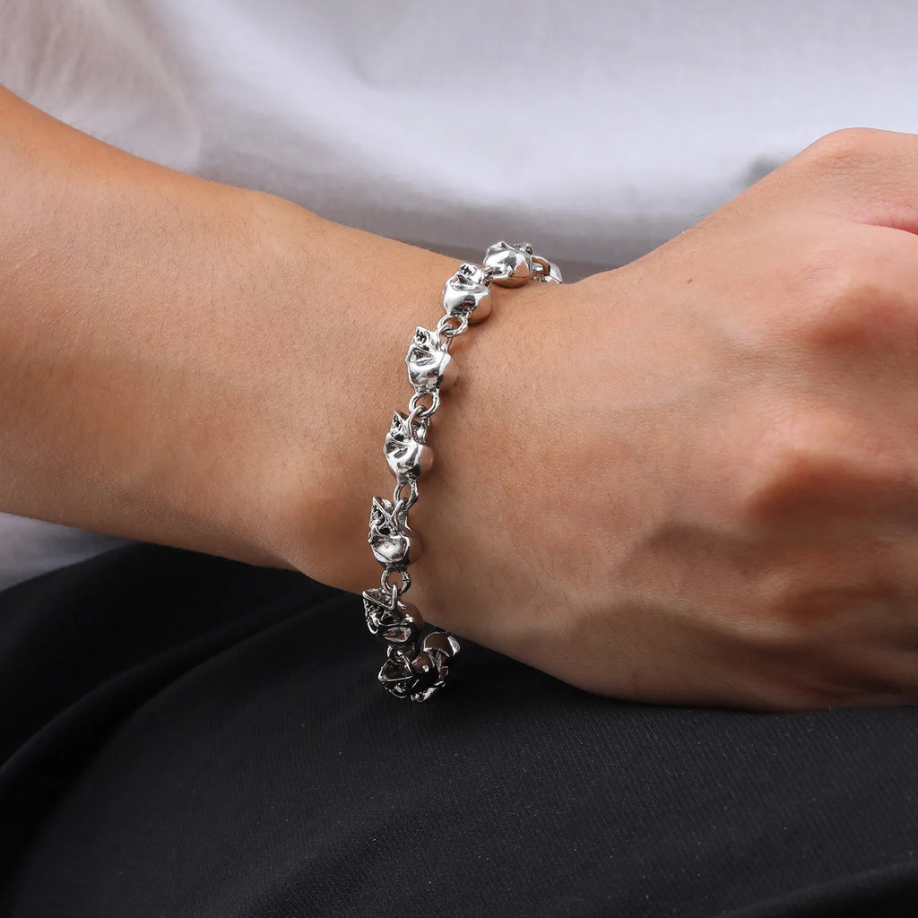 Gothic Full Skull Ghost Head Bracelet for Men,Rock Punk Motorcycle Riding Bicycle Chain Wristband,Halloween Jewelry