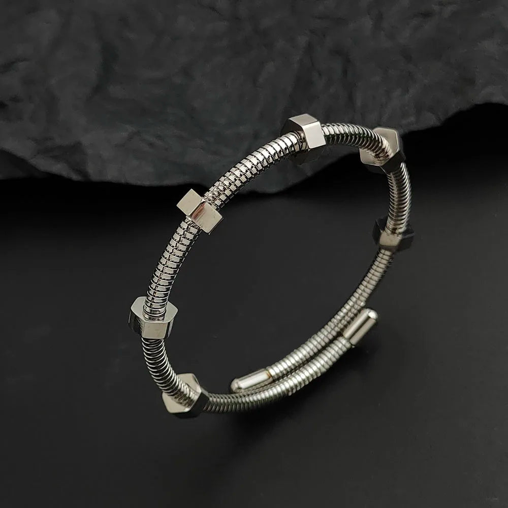 Double Layer Wire Nut Bracelet — Stainless Steel, Gold or Silver