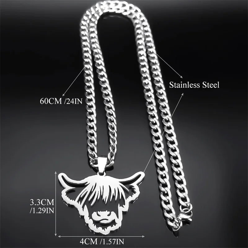 Highland Cattle Cow Pendant — Silver