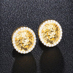 Classics Lion Stud Earrings Gold Color Filled Zircon Rhinestone Earrings for Men Women Hip Hop Jewelry Accessories Gifts