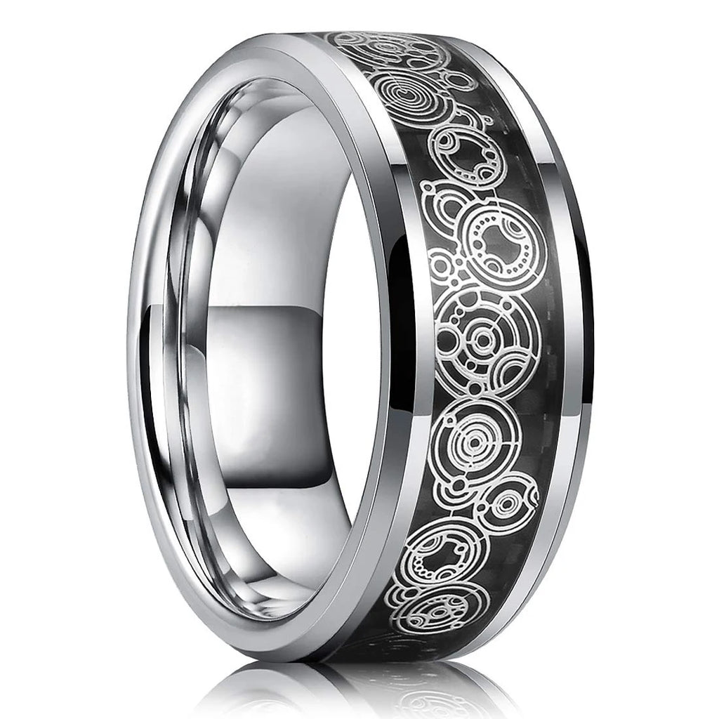 Fashion 8mm Stainless Steel Celtic Dragon Rings For Men Inlay Purple Carbon Fiber Rings Wedding Band Jewelry Birthday Gifts