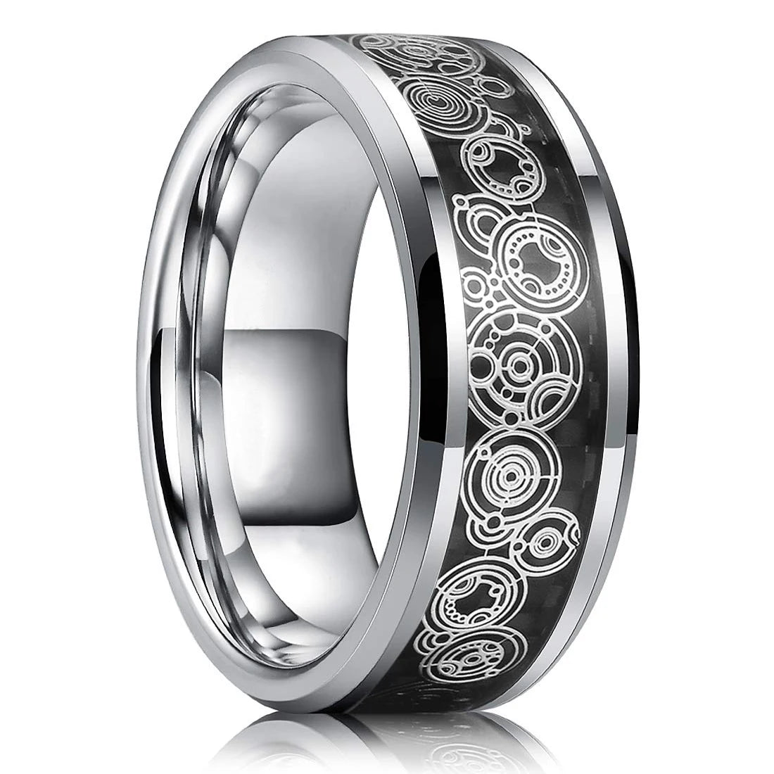 Fashion 8mm Stainless Steel Celtic Dragon Rings For Men Inlay Purple Carbon Fiber Rings Wedding Band Jewelry Birthday Gifts