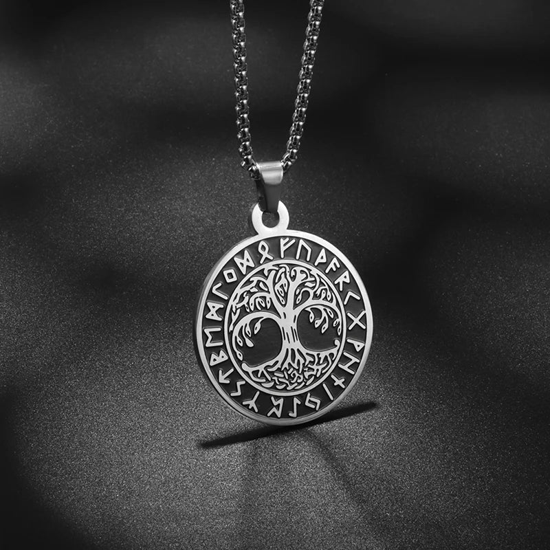 Nordic Rune Compass Necklace — Stainless Steel