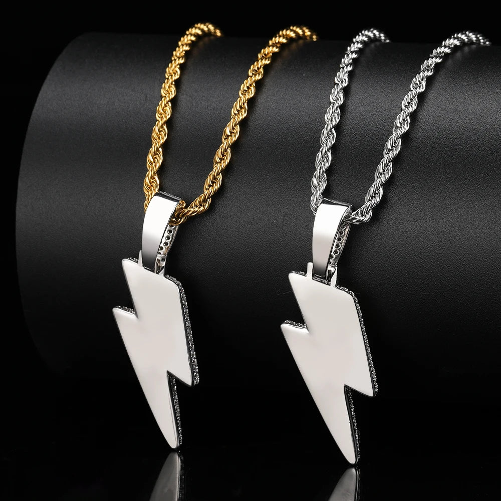 Alinoya Hip Hop Men Fashion Lightning Pendant Wholesale Jewelry Using High Quality CZ Cubic Zirconia Necklace