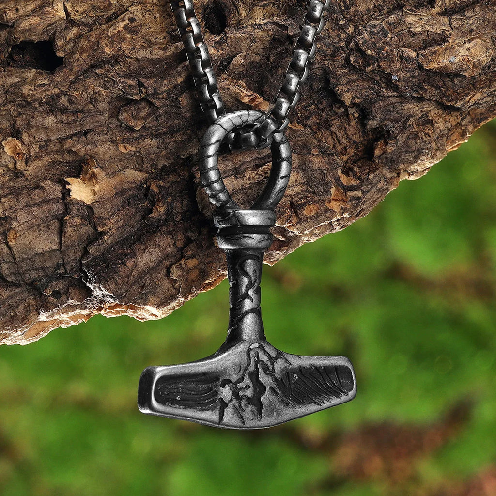 Thor's Hammer Stainless Steel Pendant Necklace