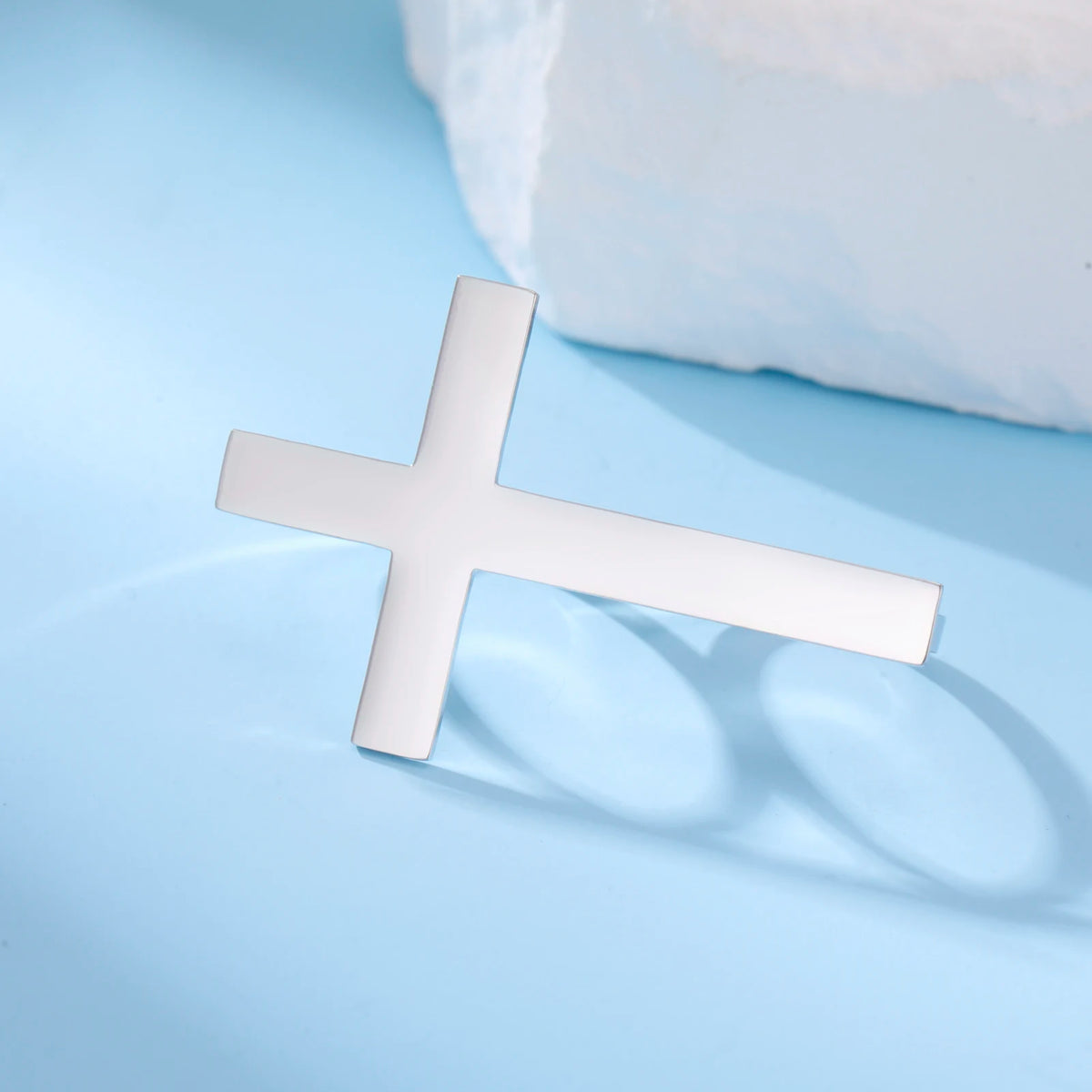Big Cross Open Ring Two Finger Gothic Christian — Stainless Steel