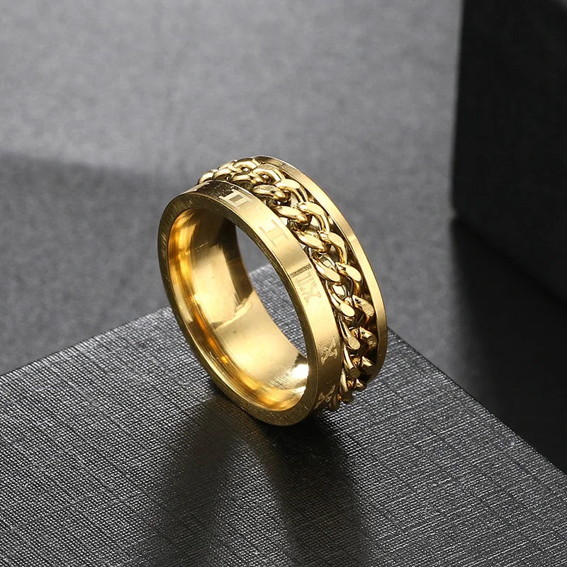 Anxiety Fidget Rings For Men Spining Titanium Stainless Steel Colorfully Spinner Rotatable Chain Jewelry Rotating Rings