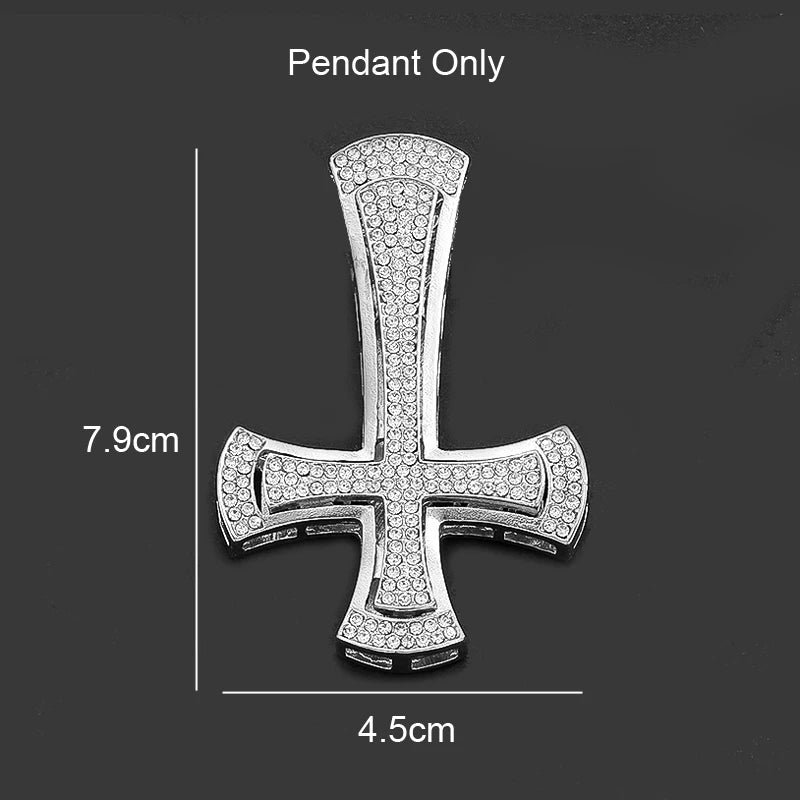 Iced Out Inverted Cross Pendant Necklace 11mm Miami Chain
