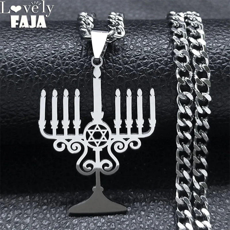Jewish Menorah Star of David Pendant — SS