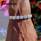 TOPGRILLZ 10mm Iced Out Full 5A Cubic Zirconia Square Charm Bracelet Bling CZ Tennis Chain With Box Clasp For Men Women Jewelry
