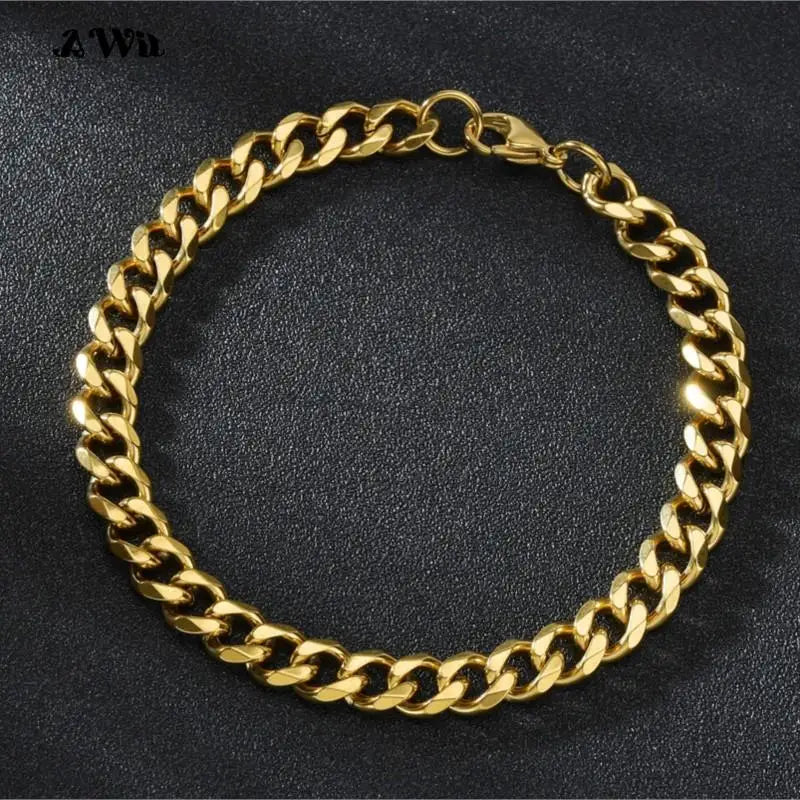 Awit Mens Simple 3-11mm Stainless Steel Curb Cuban Link Chain Bracelets for Women Unisex Wrist Jewelry Gifts