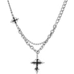 4pcs Personality Trendy Black Zircons Awn Star Cross Pendant Cuban Chain Necklace for Men Friends Hip-hop Punk Jewelry Sets Gift