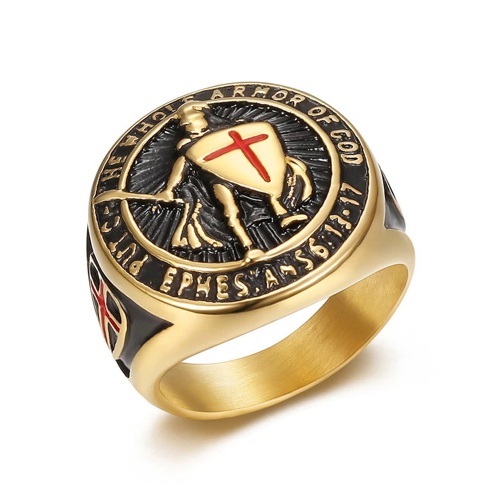 Knights Templar Crusader Shield Cross Ring — Stainless Steel