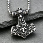 Stainless Steel Vintage Viking Thor's Hammer Wolf Pendant Necklace Norse Punk Amulet Jewelry Men Gift