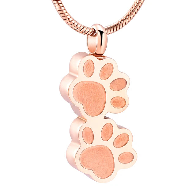 Double Paw Memorial Urn Necklace — Stainless Steel