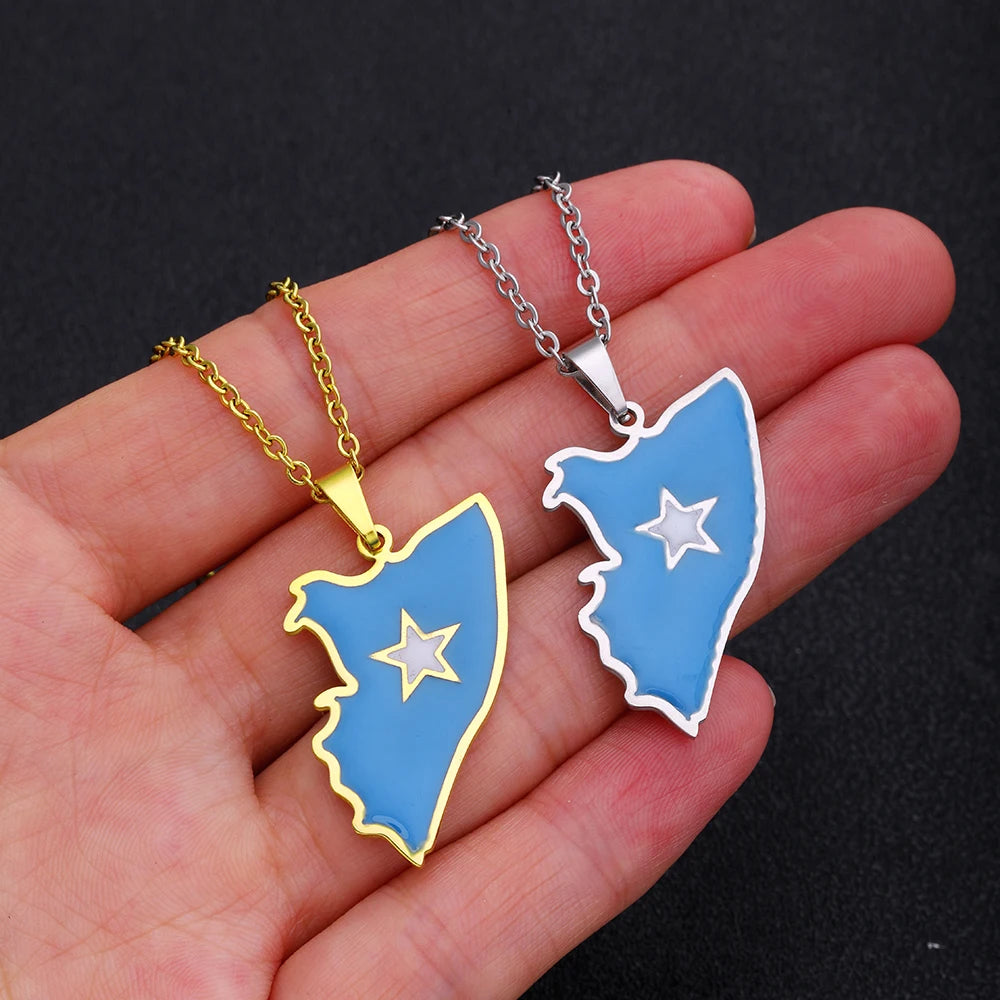 Somali Enamel Pendant Necklace — Stainless Steel