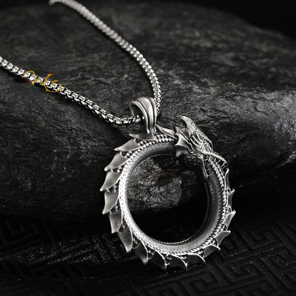 Simple Retro Circle Dragon Pendant Necklace Motorcycle Party Punk Articulated Snake Snake Necklace Party Men Women Gift Jewelry
