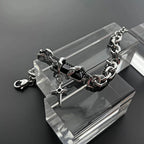 Hip Hop Black Crystal Bracelet Simple Cuban Chain Silver Color Stainless Steel Men Bracelet Retro Jewelry Trendy