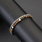 Punk 2Pcs/set Natural Stone Bracelet Men Stainless Steel Chain Tiger Eyes Hematite Beaded Braslet Cool Boyfriend Gifts For Him