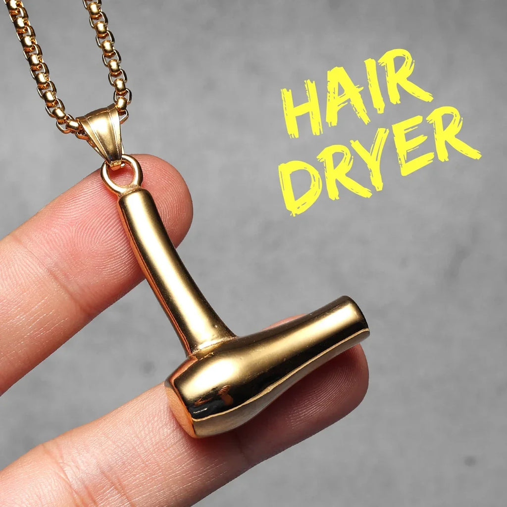 Barber Tools Pendant Necklace — Stainless Steel