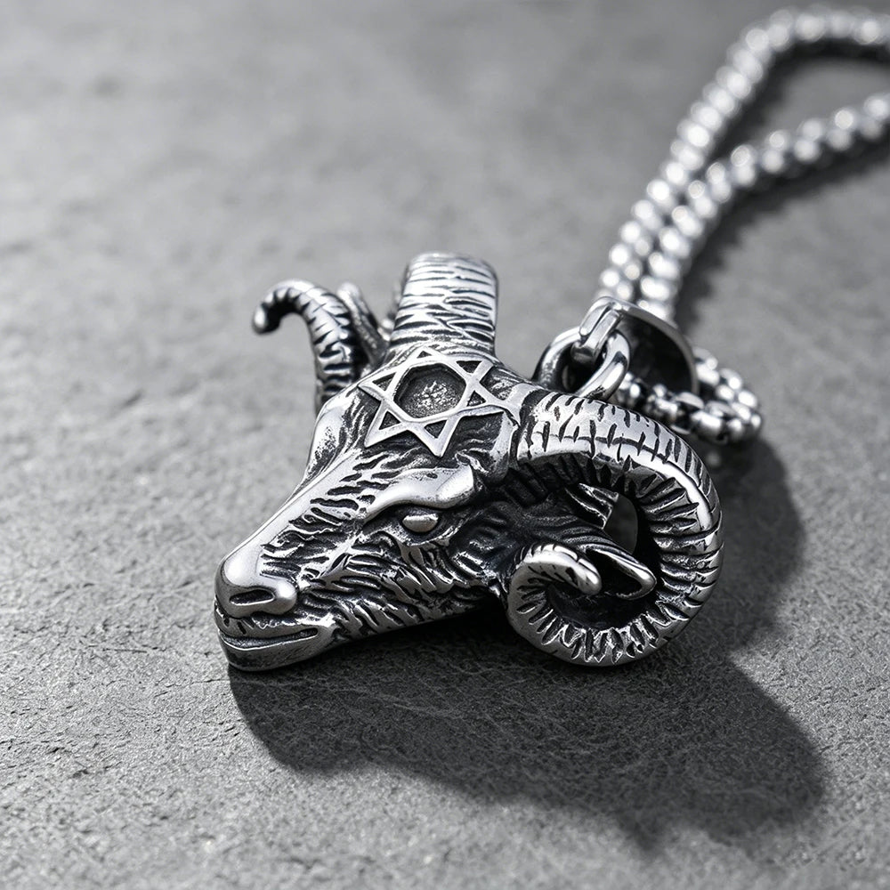 Gothic Pentagram Goat Head Pendant Necklace — Stainless Steel