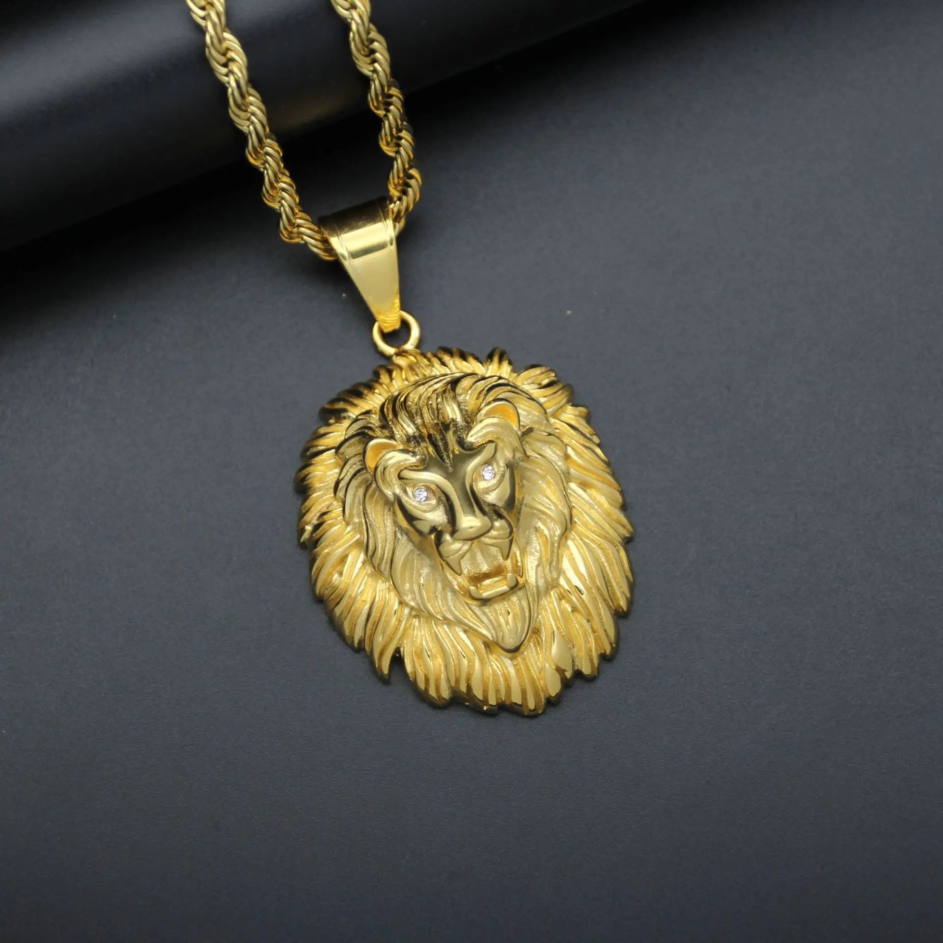 Lion Head Gold Pendant Necklace