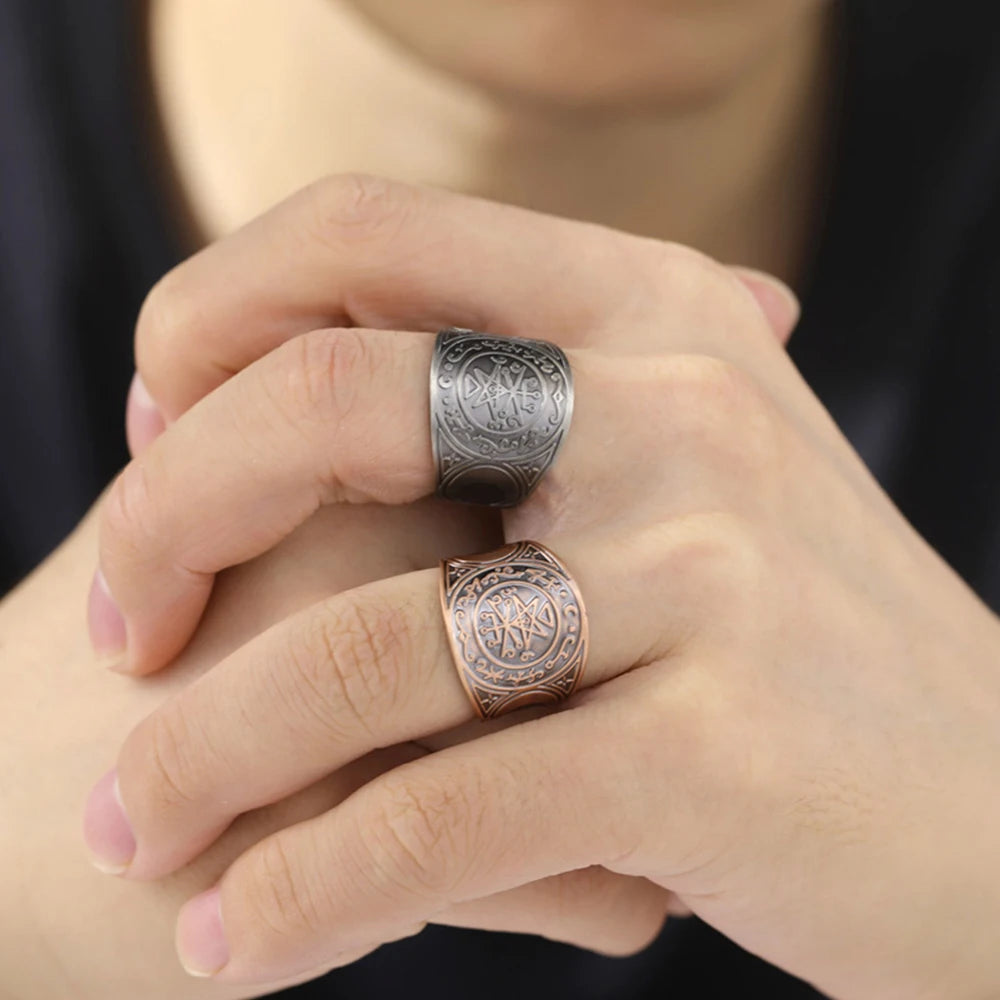 My Shape Vintage Solomon Rings Seal of The 7 Archangels Rings for Men Bronze Copper Ring Viking Rune Finger Ring Amulet Jewelry