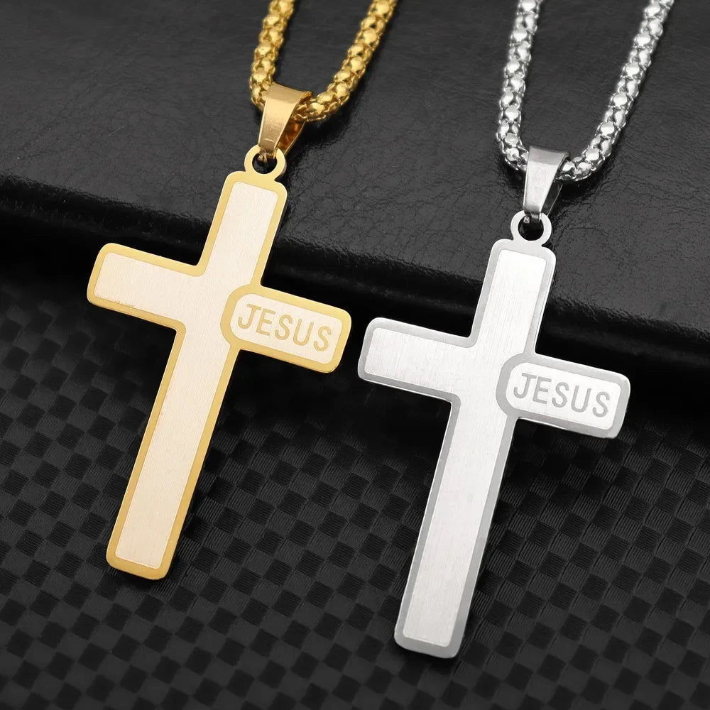 Jesus Cross & Saint Benedict Pendant Necklace — Stainless Steel
