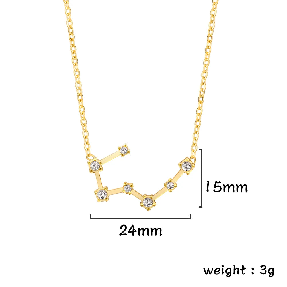 Unift Clear Zircon Zodiac Constellation Women Necklaces Star Sign Pisces Aries Taurus Pendant Fashion Horoscope Amulet Jewelry