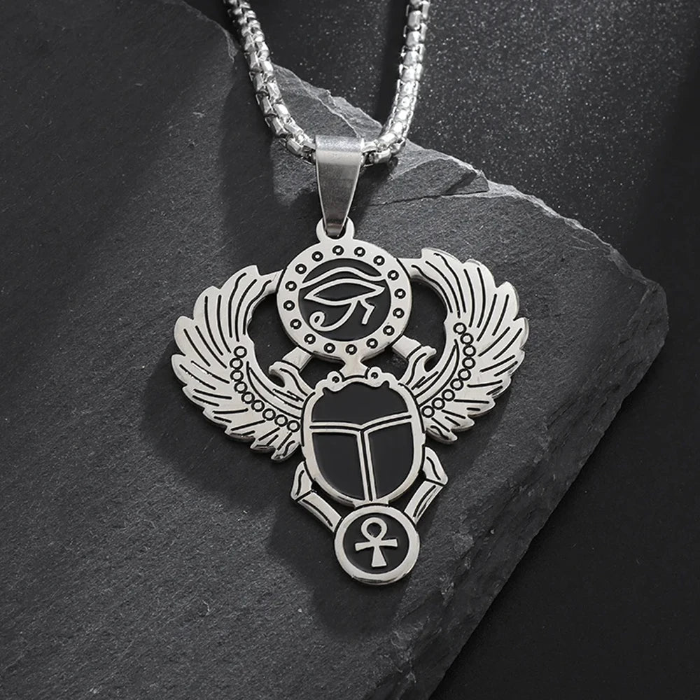 Vintage Egyptian Key of Life Ankh Cross Pendant Horus Patronus Necklace Men's Fashion Pharaoh Amulet Jewelry