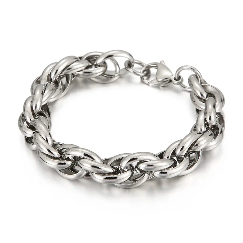 7/11mm Twisted Chain Bracelet for Men Woman Stainless Steel Charm Men's Wristband Gold Color Bangles Bracelets Jewelry