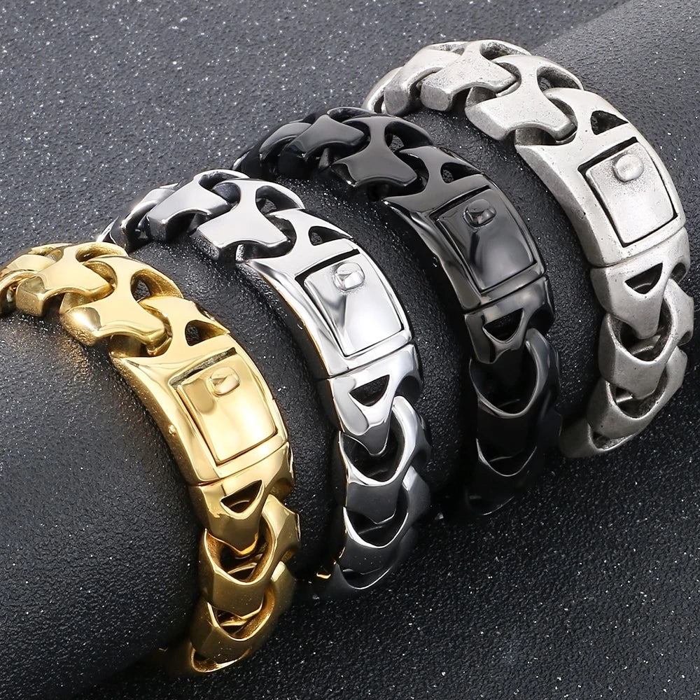 Cool Solid Stainless Steel Bracelet for Man Men's Jewelry Accessories Matte Brushed 18MM Width Keel Cuban Chain Boys'