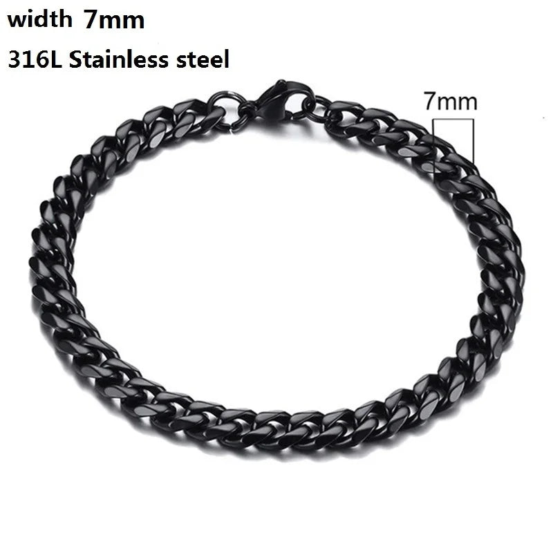316L Stainless Steel Cuban Chain Bracelet for Men Women Figaro Vintage Metal Viking Kpop Pulseras Emo Cute Luxury