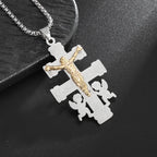 Catholic Jesus Cross Stainless Steel Pendant Necklace for Men Women Vintage Christian Prayer Jewelry