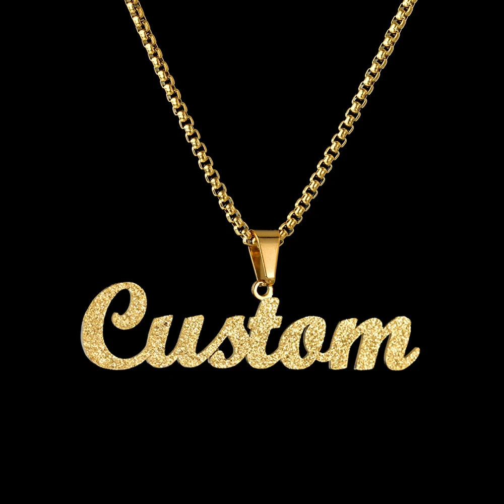 Atoztide Personalized Customized Brand Logo Names Pendant Necklace Stainless Steel Thick Chain for Men Women Jewelry