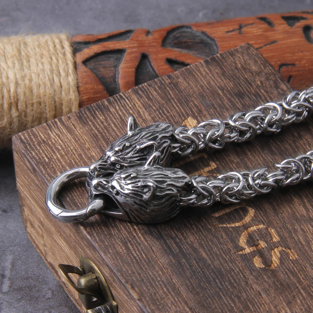 Stainless Steel Viking Goat Head Square-link Chain with Round Clasp without Pendant with wooden box as christmas gift