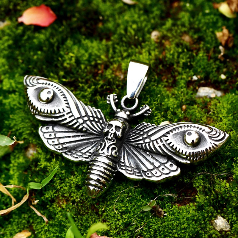 Beier Death Head Skull Butterfly Moth Pendant necklace For Man Stainless Steel Punk good detail Animal Jewelry BP8-599