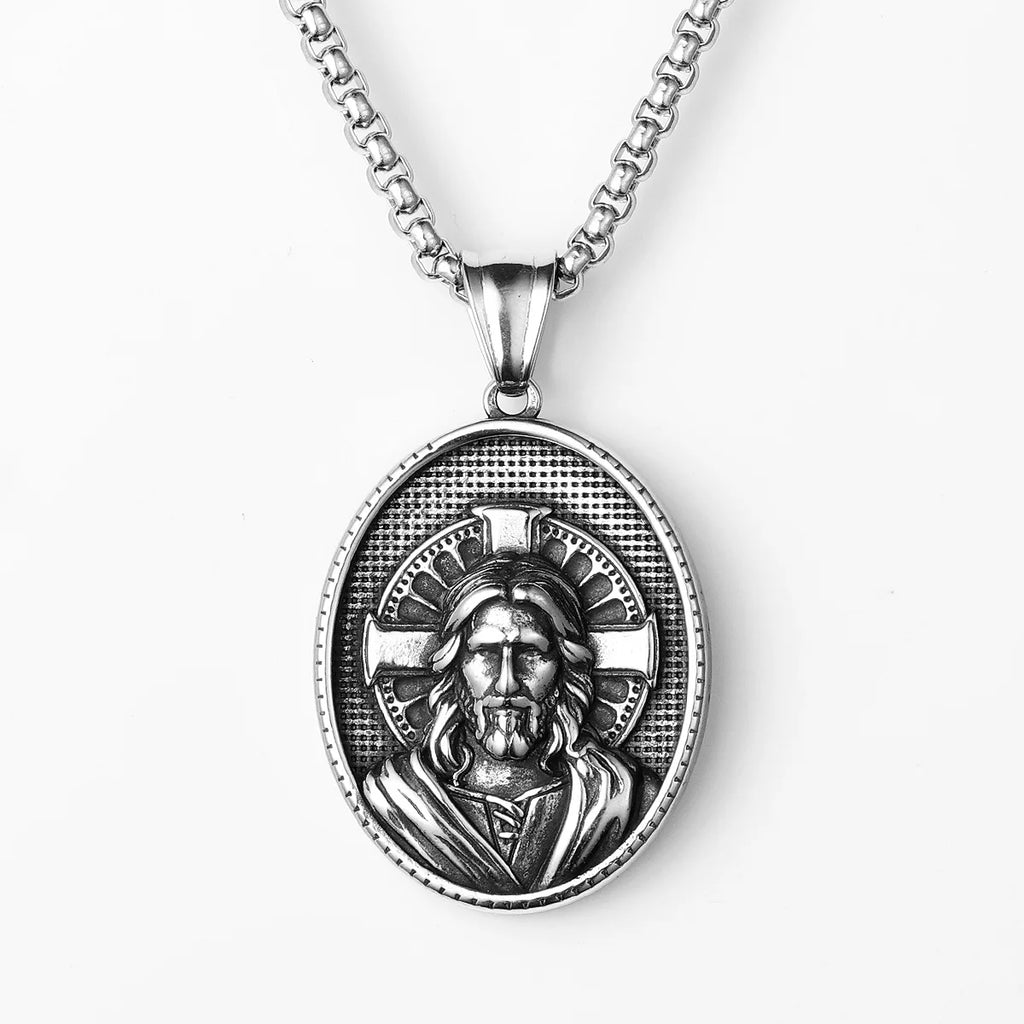 Cross Jesus Pendant Necklace — Stainless Steel