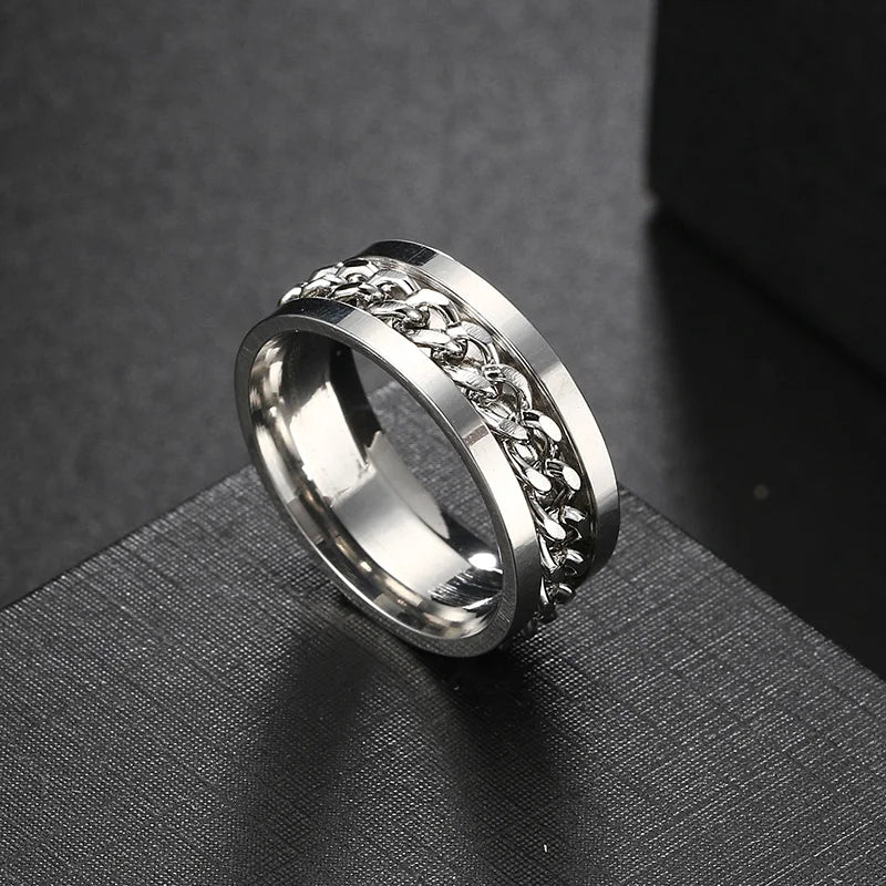 Anxiety Fidget Rings For Men Spining Titanium Stainless Steel Colorfully Spinner Rotatable Chain Jewelry Rotating Rings