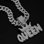 Men's Hip Hop Crown with QUEEN Letter Pendant Necklace For Women Crystal Cuban Chain Iced Out Bling Necklaces Rock