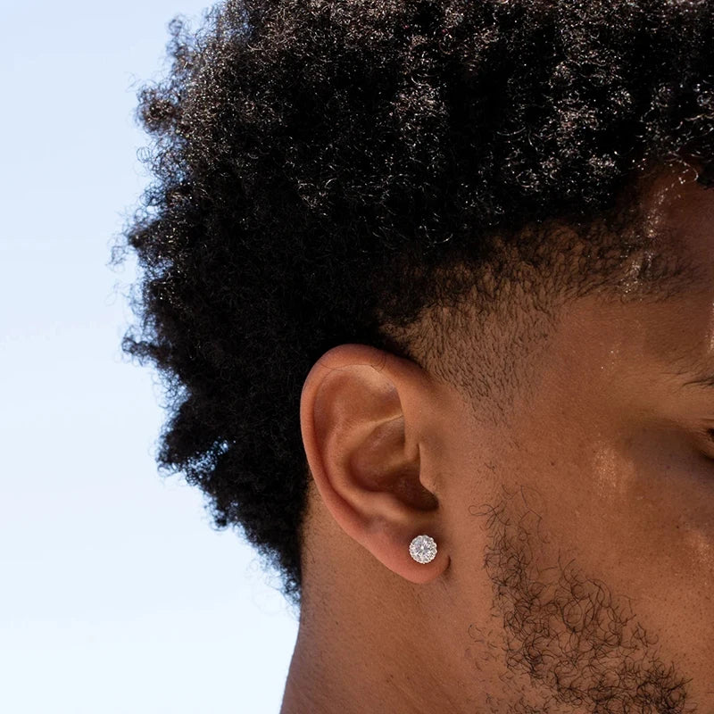 Iced Out Cubic Zircon Stud Earrings for Men & Women — Silver-Tone