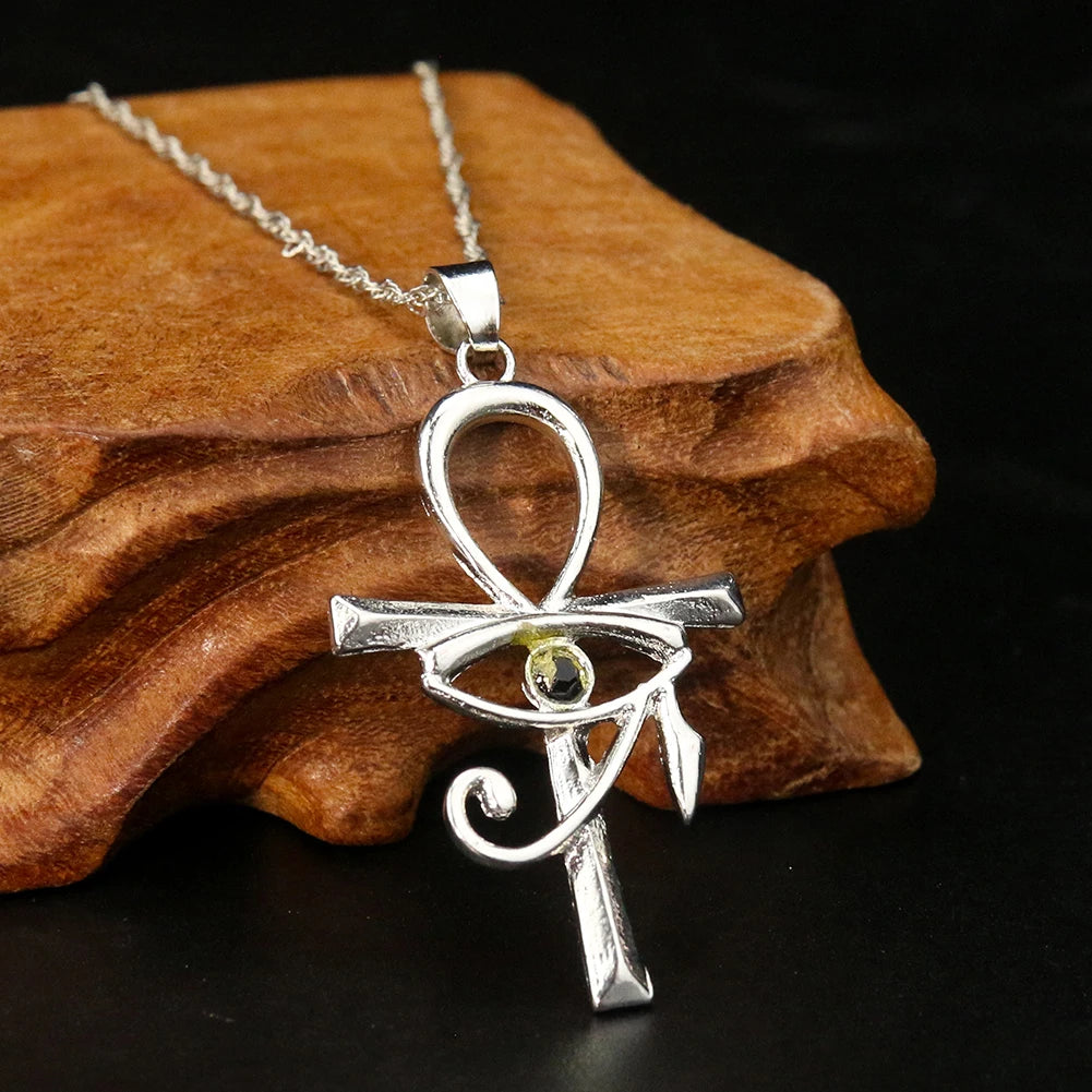 Egyptian Eye of Horus Ankh Cross Necklace Religious Amulet Life Symbol Protection Punk Charm Pendant Choker Jewelry for